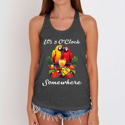 Parrots Drinking Margarita Its 5 Oclock Somewhere Funny Women's Knotted Racerback Tank