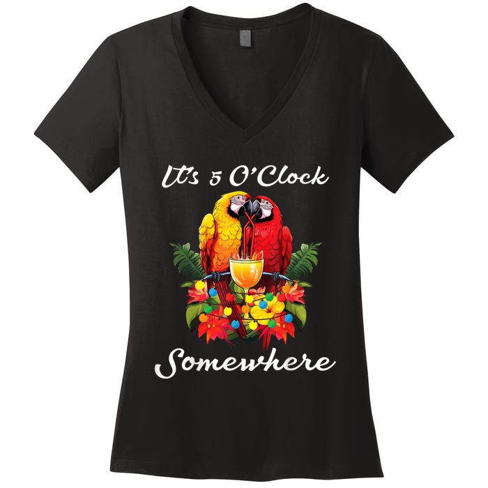 Parrots Drinking Margarita Its 5 Oclock Somewhere Funny Women's V-Neck T-Shirt