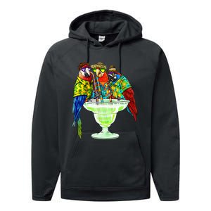 Parrots Drinking Margarita Hawaiian Vacation Birds Performance Fleece Hoodie