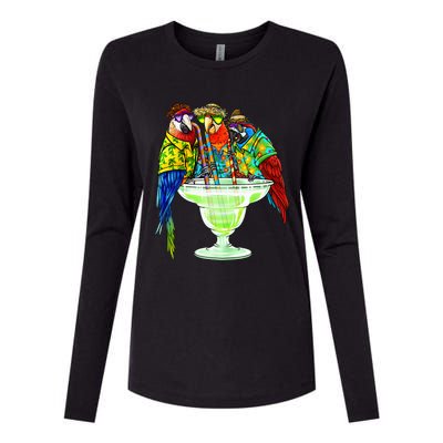 Parrots Drinking Margarita Hawaiian Vacation Birds Womens Cotton Relaxed Long Sleeve T-Shirt