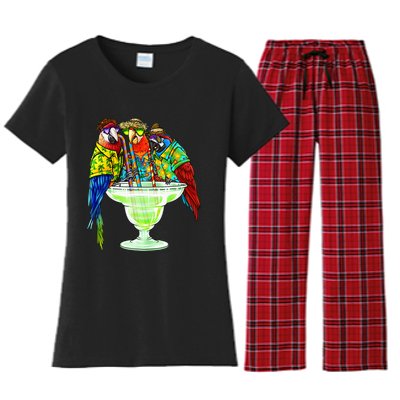 Parrots Drinking Margarita Hawaiian Vacation Birds Women's Flannel Pajama Set