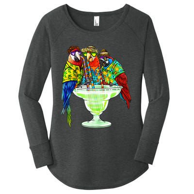 Parrots Drinking Margarita Hawaiian Vacation Birds Women's Perfect Tri Tunic Long Sleeve Shirt