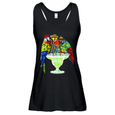 Parrots Drinking Margarita Hawaiian Vacation Birds Ladies Essential Flowy Tank