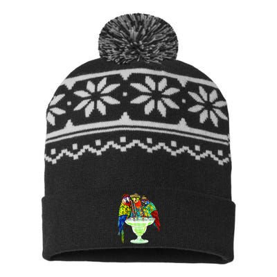 Parrots Drinking Margarita Hawaiian Vacation Birds USA-Made Snowflake Beanie