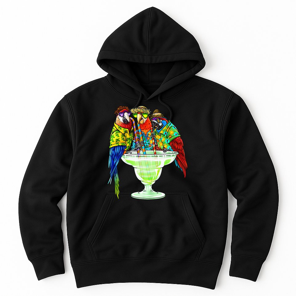 Parrots Drinking Margarita Hawaiian Vacation Birds Hoodie