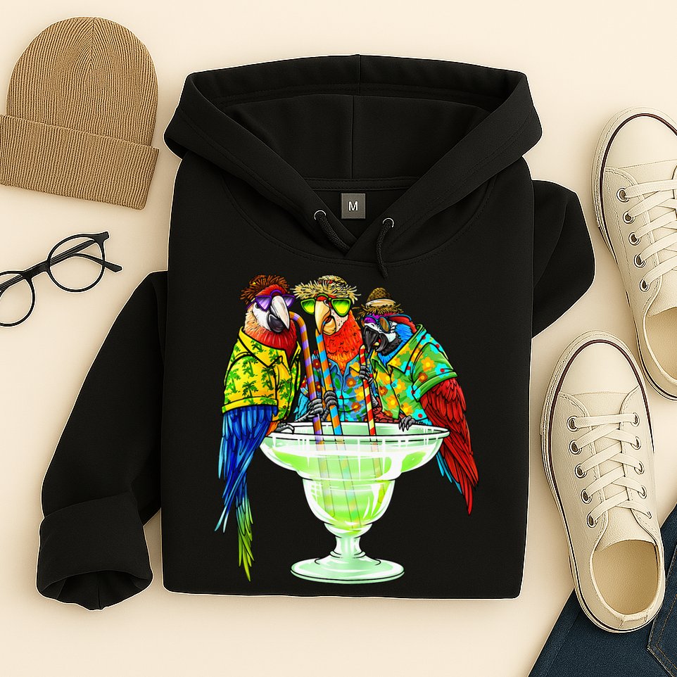 Parrots Drinking Margarita Hawaiian Vacation Birds Hoodie