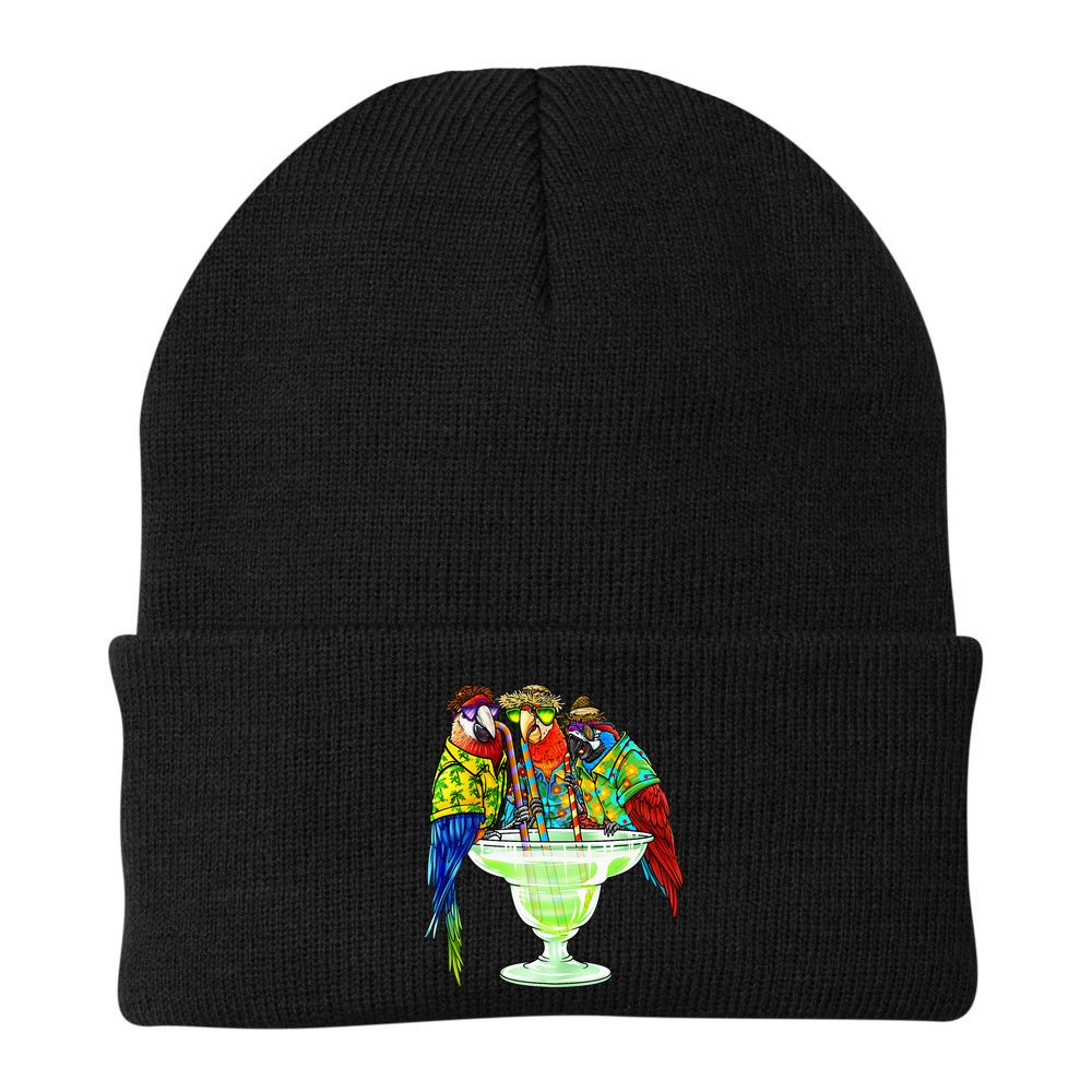 Parrots Drinking Margarita Hawaiian Vacation Birds Beanie