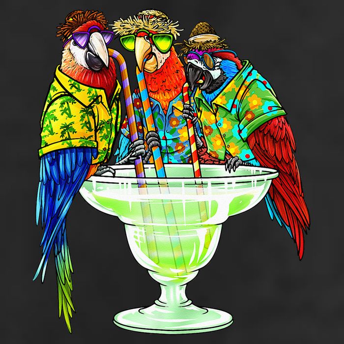 Parrots Drinking Margarita Hawaiian Vacation Birds Beanie