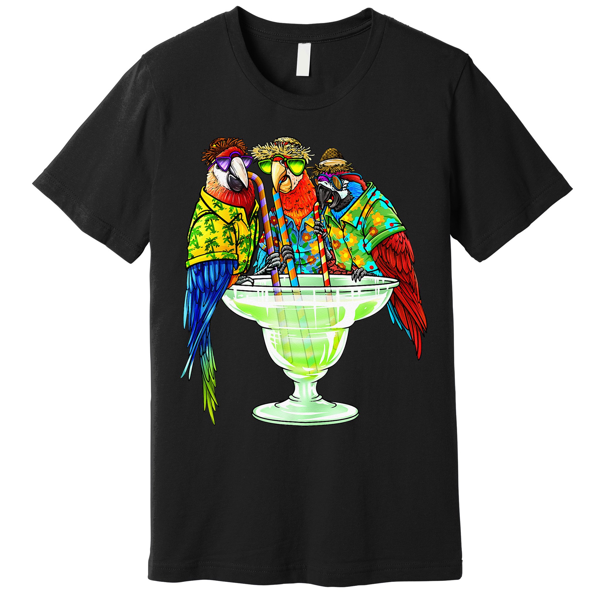 Parrots Drinking Margarita Hawaiian Vacation Birds Premium T-Shirt
