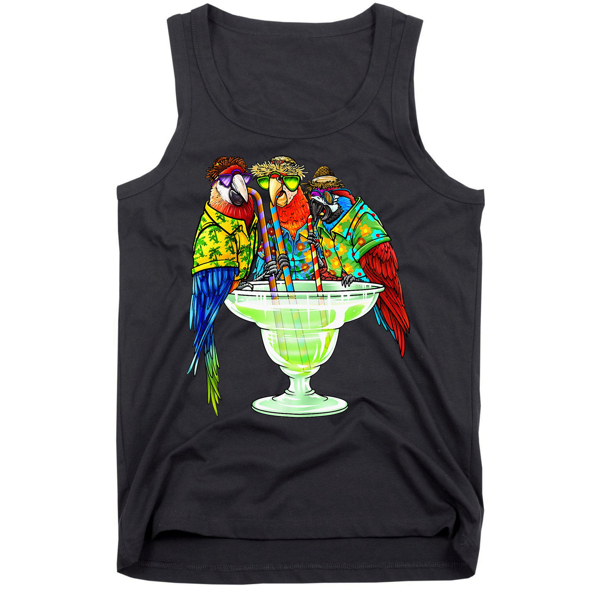 Parrots Drinking Margarita Hawaiian Vacation Birds Tank Top