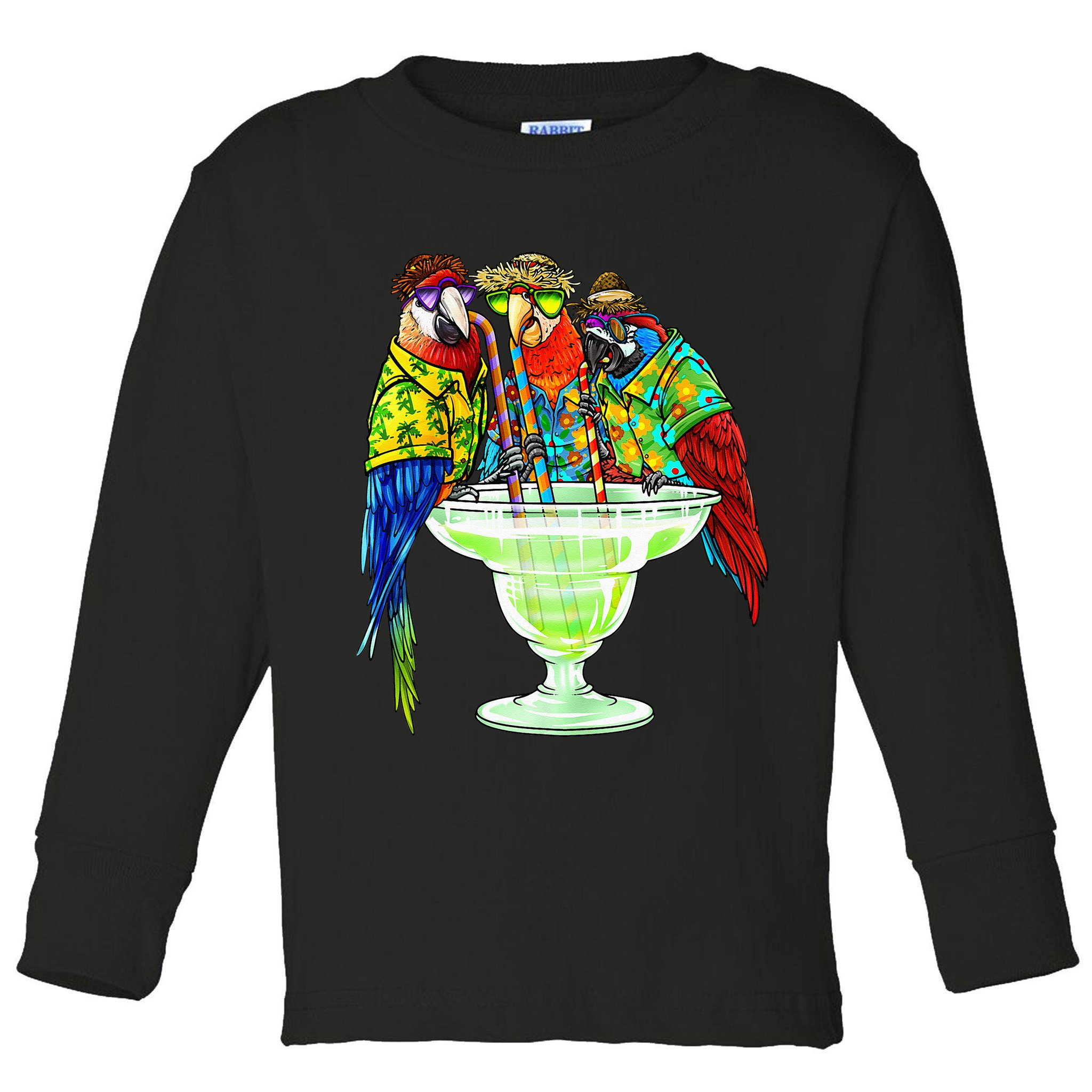 Parrots Drinking Margarita Hawaiian Vacation Birds Toddler Long Sleeve Shirt