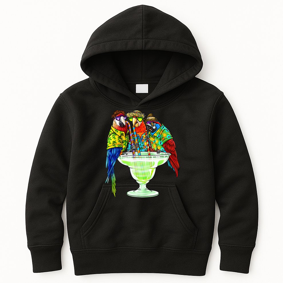 Parrots Drinking Margarita Hawaiian Vacation Birds Kids Hoodie