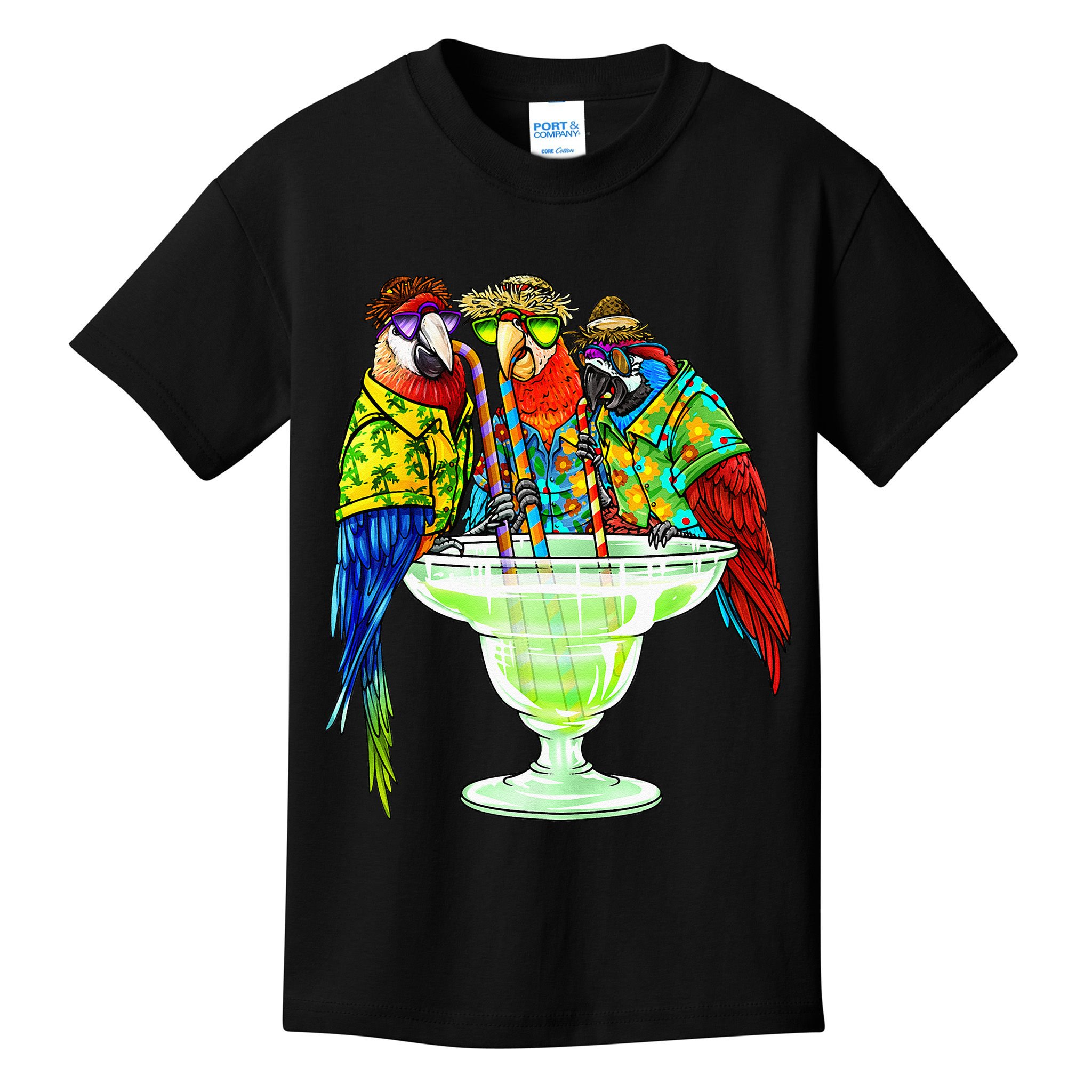 Parrots Drinking Margarita Hawaiian Vacation Birds Kids T-Shirt