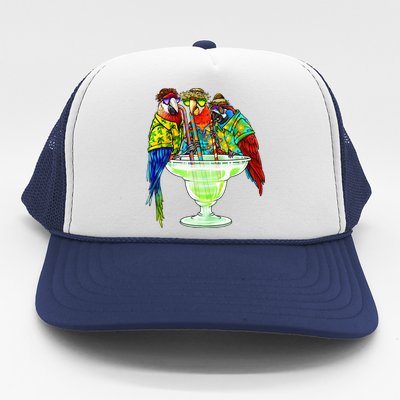 Parrots Drinking Margarita Hawaiian Vacation Birds Trucker Hat