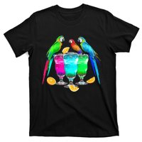 Parrots Drinking Margarita Tropical Birds Vacation Hawaiian T-Shirt