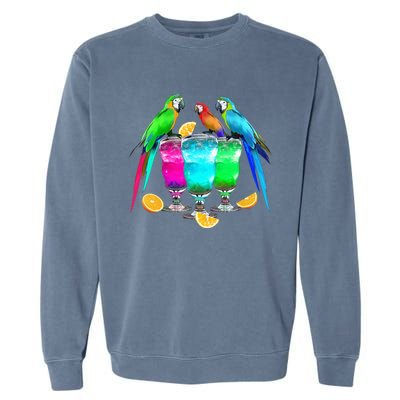 Parrots Drinking Margarita Tropical Birds Vacation Hawaiian Garment-Dyed Sweatshirt