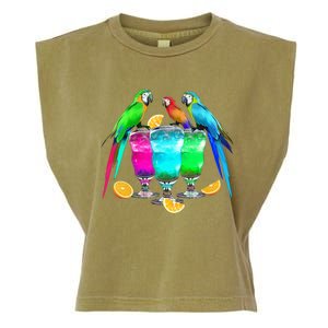 Parrots Drinking Margarita Tropical Birds Vacation Hawaiian Garment-Dyed Women's Muscle Tee