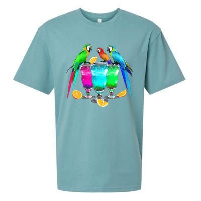 Parrots Drinking Margarita Tropical Birds Vacation Hawaiian Sueded Cloud Jersey T-Shirt