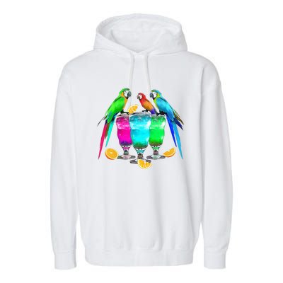 Parrots Drinking Margarita Tropical Birds Vacation Hawaiian Garment-Dyed Fleece Hoodie