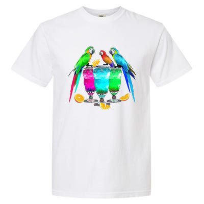 Parrots Drinking Margarita Tropical Birds Vacation Hawaiian Garment-Dyed Heavyweight T-Shirt