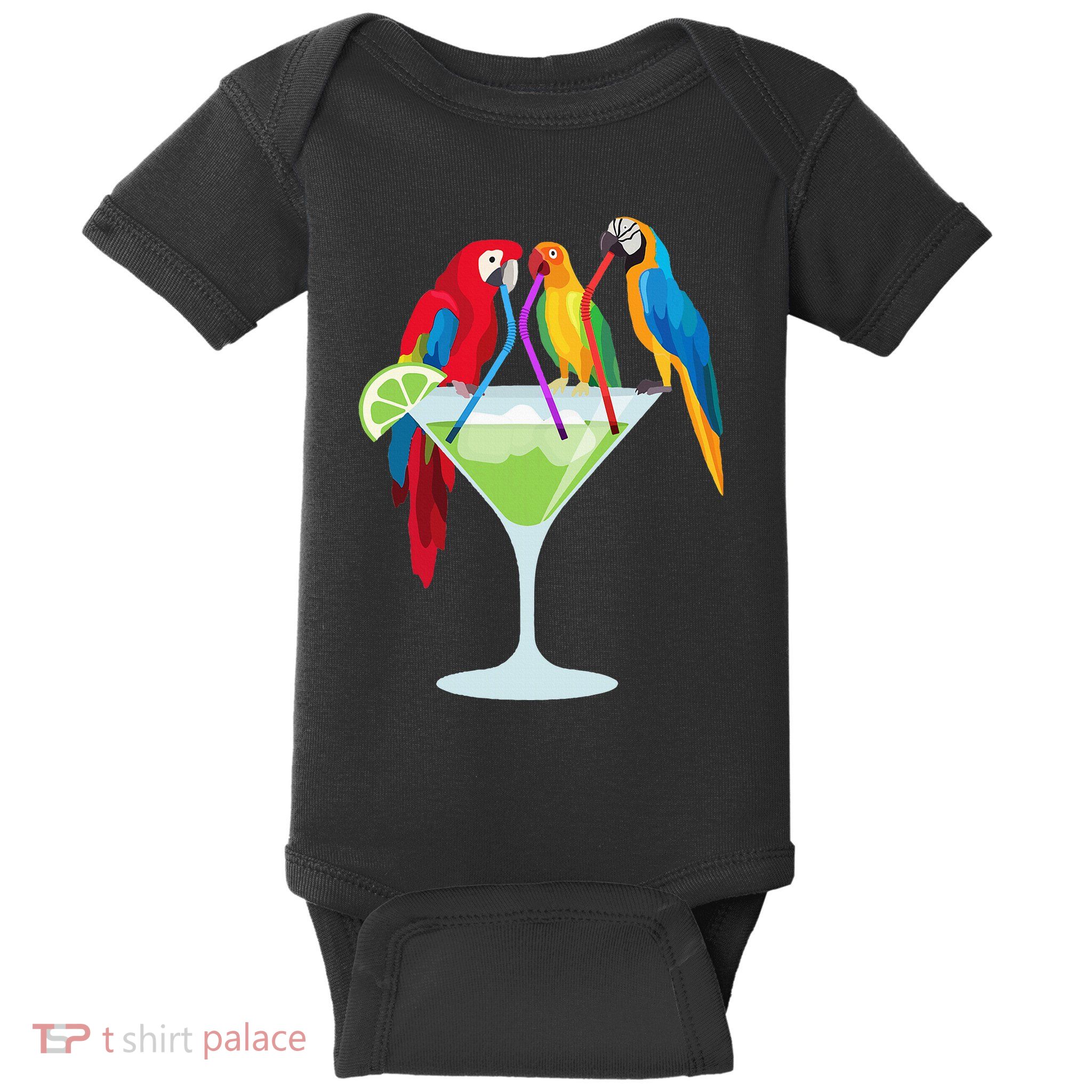 Parrots Drinking Margarita Tropical Vacation Hawaiian Birds Baby Bodysuit