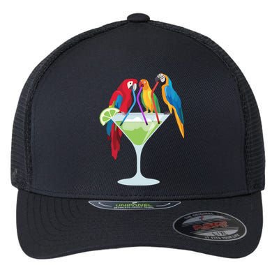 Parrots Drinking Margarita Tropical Vacation Hawaiian Birds Flexfit Unipanel Trucker Cap