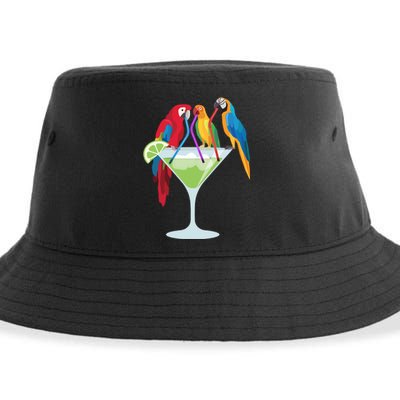 Parrots Drinking Margarita Tropical Vacation Hawaiian Birds Sustainable Bucket Hat