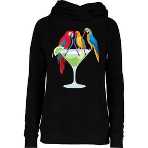 Parrots Drinking Margarita Tropical Vacation Hawaiian Birds Womens Funnel Neck Pullover Hood