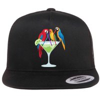 Parrots Drinking Margarita Tropical Vacation Hawaiian Birds Flat Bill Trucker Hat