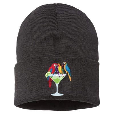 Parrots Drinking Margarita Tropical Vacation Hawaiian Birds Sustainable Knit Beanie