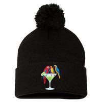 Parrots Drinking Margarita Tropical Vacation Hawaiian Birds Pom Pom 12in Knit Beanie