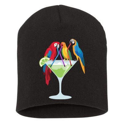 Parrots Drinking Margarita Tropical Vacation Hawaiian Birds Short Acrylic Beanie