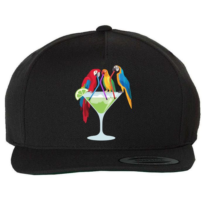 Parrots Drinking Margarita Tropical Vacation Hawaiian Birds Wool Snapback Cap