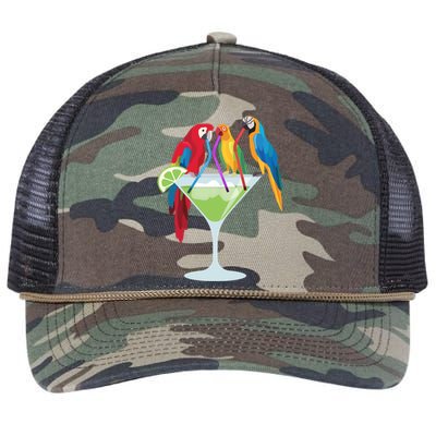 Parrots Drinking Margarita Tropical Vacation Hawaiian Birds Retro Rope Trucker Hat Cap