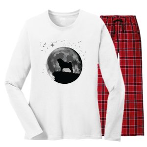 Pug Dog Moon Women's Long Sleeve Flannel Pajama Set 