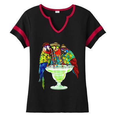 Parrots Drinking Margarita Hawaiian Vacation Birds Ladies Halftime Notch Neck Tee