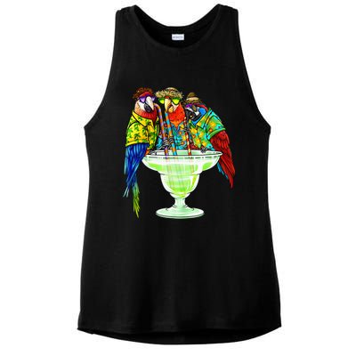 Parrots Drinking Margarita Hawaiian Vacation Birds Ladies PosiCharge Tri-Blend Wicking Tank