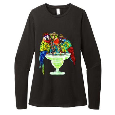 Parrots Drinking Margarita Hawaiian Vacation Birds Womens CVC Long Sleeve Shirt