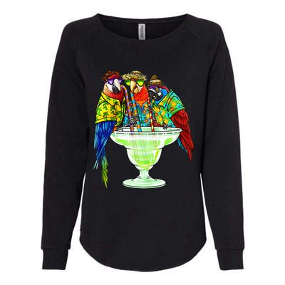 Parrots Drinking Margarita Hawaiian Vacation Birds Womens California Wash Sweatshirt