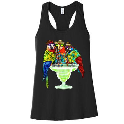 Parrots Drinking Margarita Hawaiian Vacation Birds Women's Racerback Tank