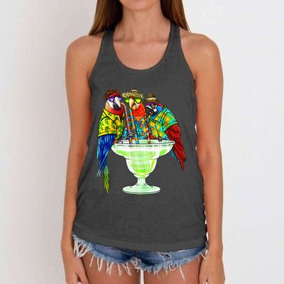 Parrots Drinking Margarita Hawaiian Vacation Birds Women's Knotted Racerback Tank