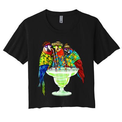 Parrots Drinking Margarita Hawaiian Vacation Birds Women's Crop Top Tee