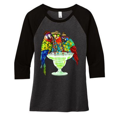 Parrots Drinking Margarita Hawaiian Vacation Birds Women's Tri-Blend 3/4-Sleeve Raglan Shirt