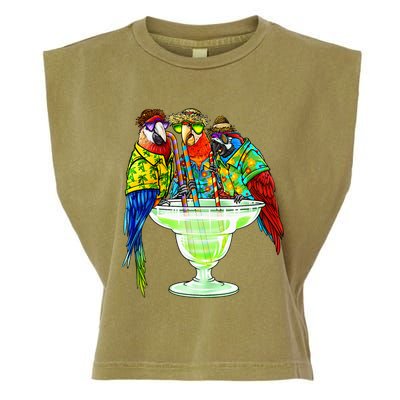 Parrots Drinking Margarita Hawaiian Vacation Birds Garment-Dyed Women's Muscle Tee