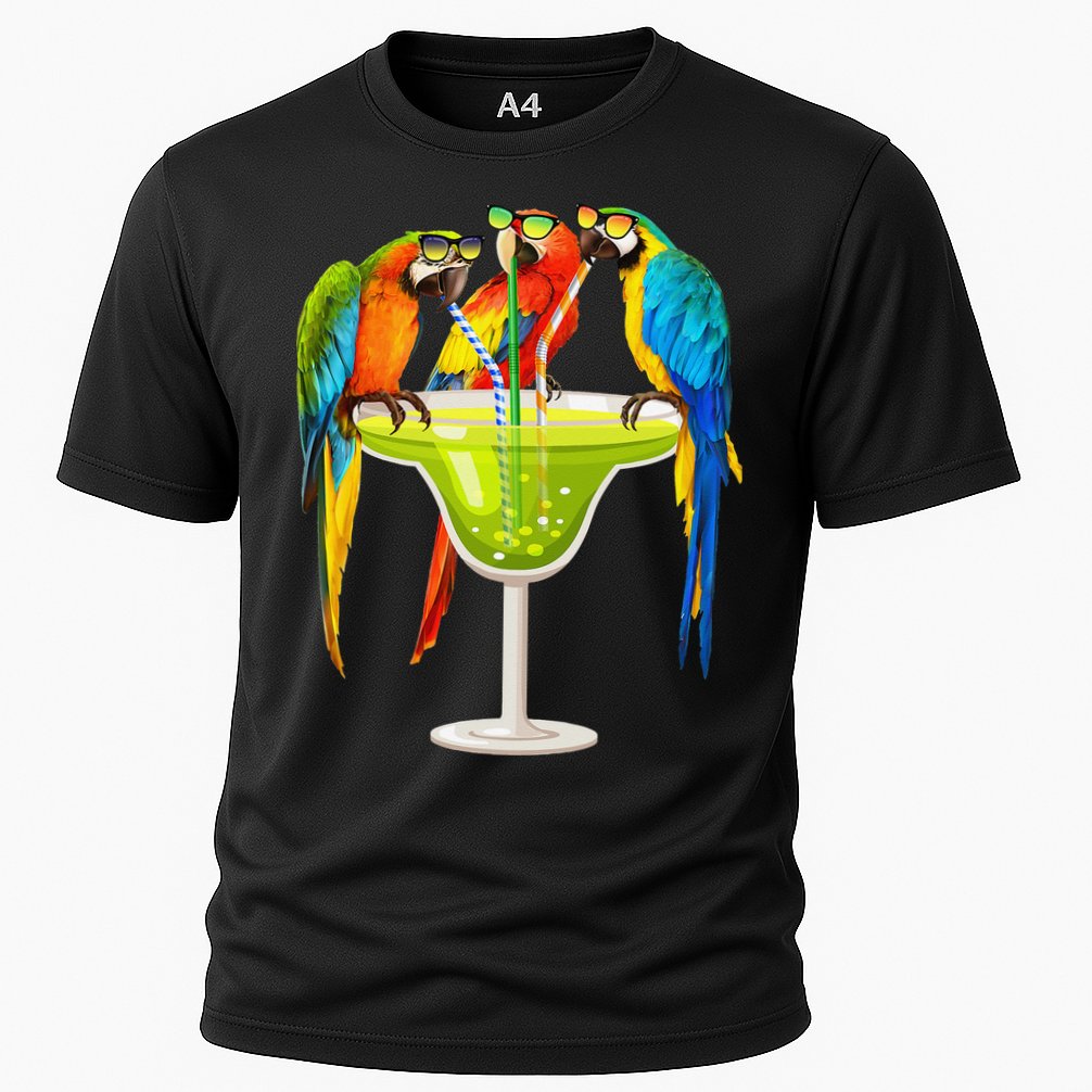 Parrots Drinking Margarita On Summer Vacation Birds Tee Gift Cooling Performance Crew T-Shirt