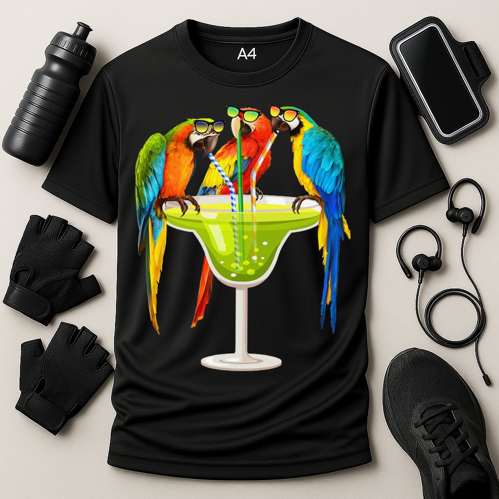 Parrots Drinking Margarita On Summer Vacation Birds Tee Gift Cooling Performance Crew T-Shirt