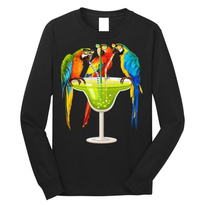 Parrots Drinking Margarita On Summer Vacation Birds Tee Gift Long Sleeve Shirt