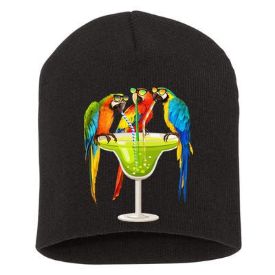 Parrots Drinking Margarita On Summer Vacation Birds Tee Gift Short Acrylic Beanie