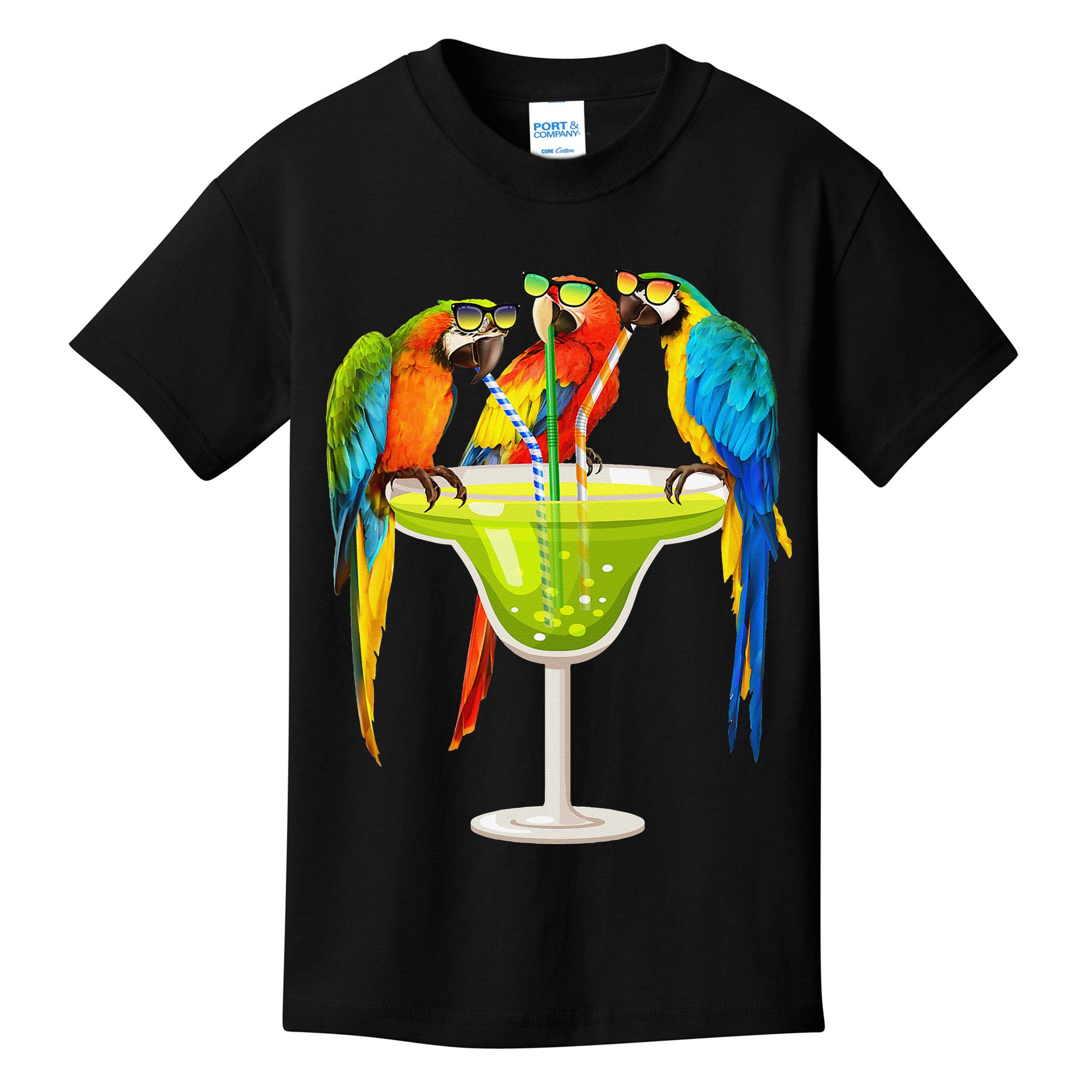Parrots Drinking Margarita On Summer Vacation Birds Tee Gift Kids T-Shirt