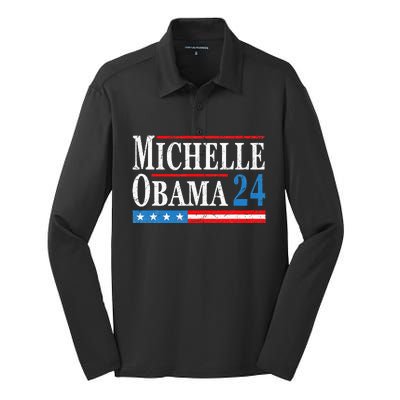 Political Democrat Michelle Obama 2024 Presidential Election Silk Touch Performance Long Sleeve Polo